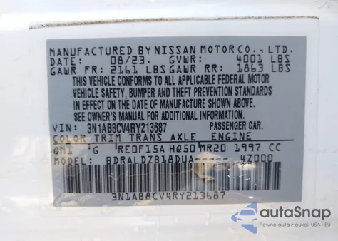 2024 Nissan Sentra Sv Xtronic Cvt from USA, damaged, VIN 3N1AB8CV4RY213687